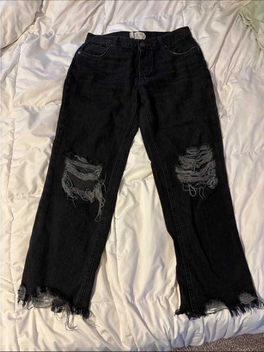 We The Free Black Distressed Straight Leg Jeans